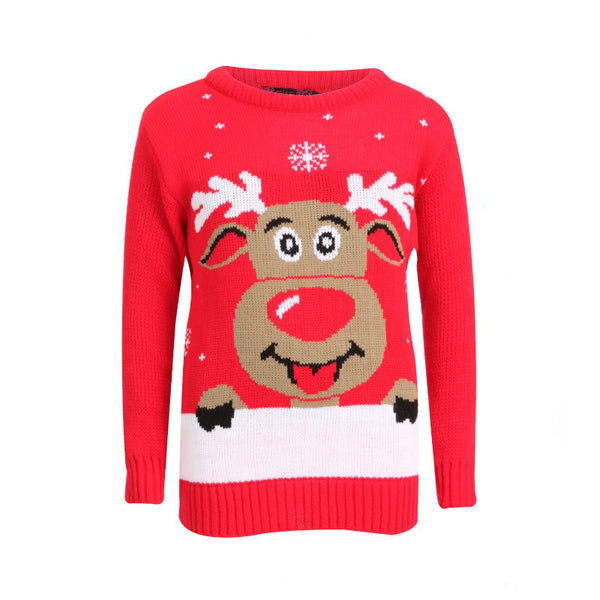 Kids Red Reindeer Knitted Christmas Jumper - Bag Envy