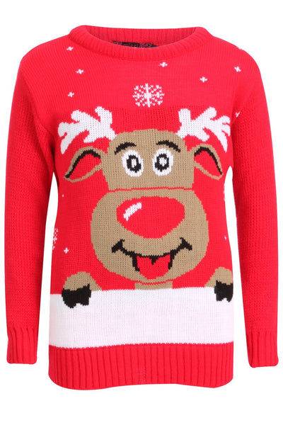 Kids Red Reindeer Knitted Christmas Jumper - Bag Envy